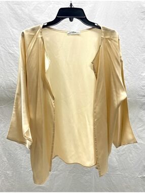 Zoran Light Tan Thin Silk Satin Open Jacket One Size